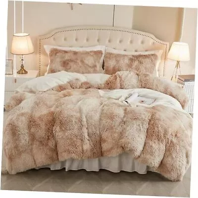  Luxury Khaki Fuzzy Duvet Cover Set Queen Size Full/Queen Furry-tie Dye Khaki • $79.82