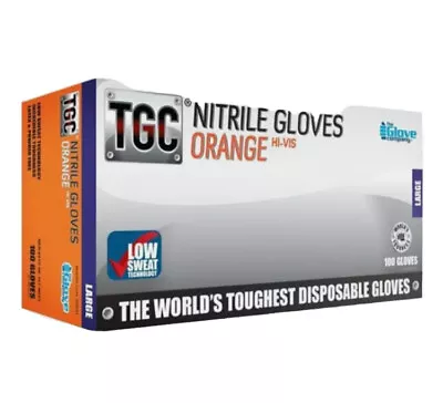 TGC Hi-Vis Orange Nitrile Dispoable Gloves Box Of 100 Large • $49