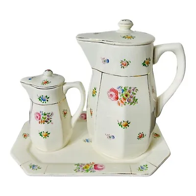 (3pcs) MIKORI WARE Pitcher W/ Lid Serving Platter & Creamer Set Floral Japan • $69.99