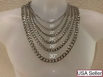 16 -30  Stainless Steel Cuban Curb Silver  Chain Men Necklace 3/4/5/7/9/10/12 Mm • $8.31