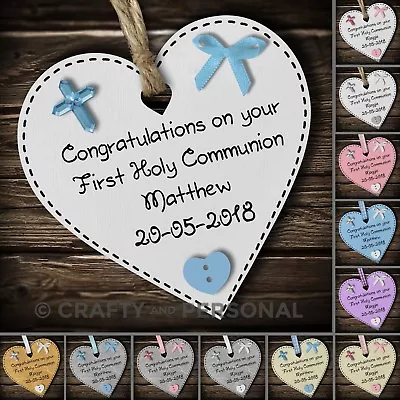 Personalised 1st First Holy Communion Gift Plaque Wooden Heart Keepsake Present • £4.95