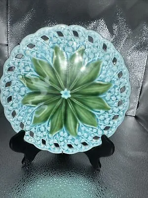 Majolica German Lily Of The Valley Green And Blue Dessert Plate 7 1/2 Inches!! • $10