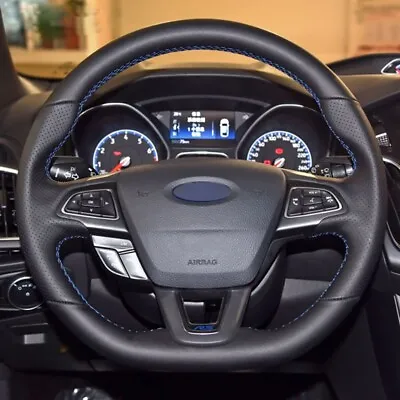 Hand-stitched Black Leather Car Steering Wheel Cover For Ford Focus ST 2015-2018 • $59.33