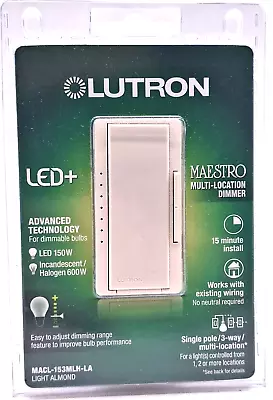 Lutron MACL-153MLH-LA Maestro Multi Location Dimmer - Light Almond- BRAND NEW • $15.50