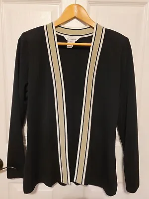 Exclusively Misook Long Open Cardigan Knit  Size XS Black Green Trim • $41