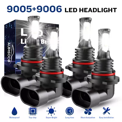 9005 9006 LED Headlights Kit Combo Bulbs 8000K High Low Beam Super White Bright • $25.99