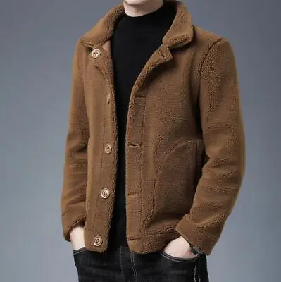 Winter Men's Faux Suede Short Jacket Casual Fleece Coat Warm Lapel Outwear Thick • $35.06