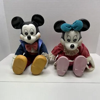 Vintage Disney MICKEY & MINNIE MOUSE Wind Up Musical Doll Porcelain Set (Rare) • $189.95