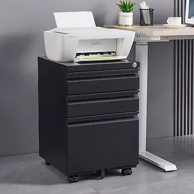 3-Drawer Mobile File Cabinet With Lock For Legal/Letter Size Office Storage • $158.21