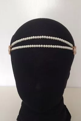 1920s DECO FLAPPER IVORY PEARL HEADBAND GREAT GATSBY WEDDING GOLD DISCS • $6.30