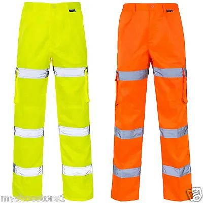 £23.99 • Buy Hi Viz Vis 3 Band Combat Trousers Safety Work Wear Poly Cotton Cargo Pant Bottom