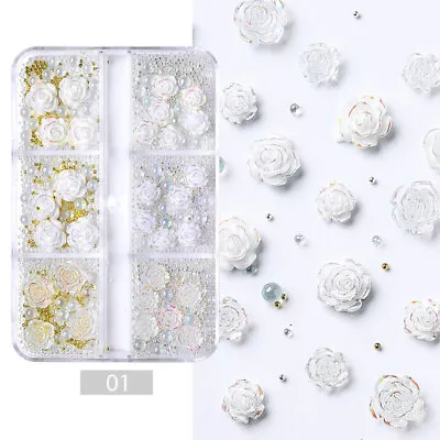 6Grids Flowers Gold Beads Nail Art Decoration Manicure Tool DIY Nails Design • $2.12