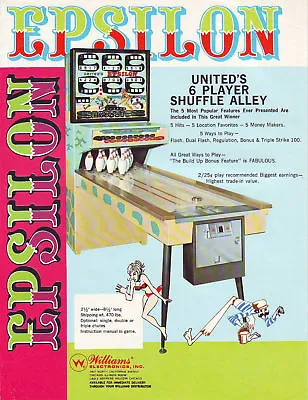 Epsilon Arcade Flyer Original United Game Shuffle Alley Bowling Vintage Art 1969 • $27.20