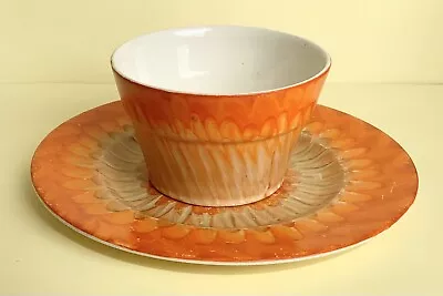 Vintage Myott Art Deco Orange Sunburst Side Plate And Ramekin/Sugar Bowl 1930’s • £5