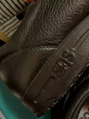 SAS Black LEATHER Gray LOGO Slip RESISTANT Men Size 10 W SOFT Lace-Up Shoes USA • $50