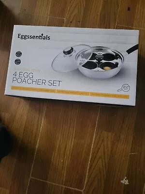 Eggssentials 4 Egg Poacher Set Stainless Steel 8 1/2” Diameter • $39.99