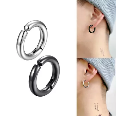 Stainless Steel Non-Piercing Clip On Fake Men Women Ear Stud Cuff Hoop Earrings • £2.56