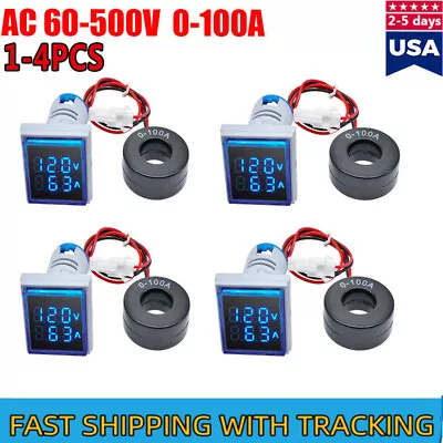 1/2/4×AC 60-500V 0-100A 22mm 3 In 1 Voltmeter Ammeter LED Digital Volt/AMP Meter • $7.99