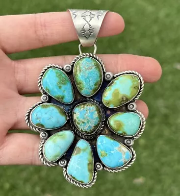 Navajo Sterling Silver Blue Green Sonoran Gold Turquoise Cluster Pendant RY • £760.13