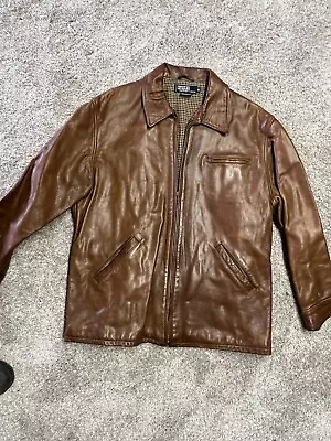 Mens Polo Ralph Lauren Heavy Leather Jacket Xl Car Coat Estate Coat • $99.99