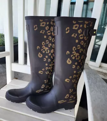 Joules Welly Women's Tall Rain Boots Size 8 Leopard Print Brown • $47.99