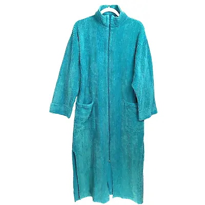 Vtg Adonna Chenille Robe Bathrobe Size M Sea Green Full Length Full Zip Pockets • $68