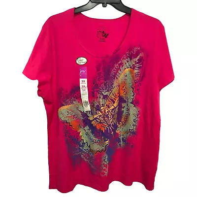 JMS Size 3X 22W 24W Hot Pink Sparkle Butterfly Knit Top Longer Length Scoop New • $15.99