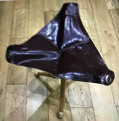 Vintage Folding Leather 3 Legged Stool Fishing Camping Artists • £15