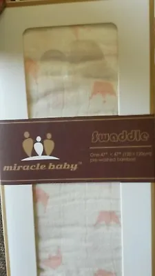 Miracle Baby 100% Cotton Muslin Swaddle   Pink Crowns 120 Cm • £9.90