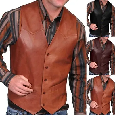 Mens/Men Vintage Motorcycle Leather Waistcoat Motorbike Biker Club Leather Vest • $47.23