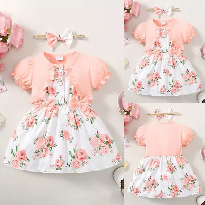 Baby Girls Dress Summer Ruffle Toddler Dresses Princess Birthday Party Outfit • £8.59