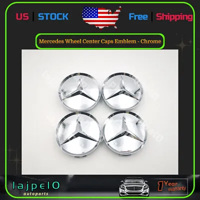 $18.88 • Buy (Set Of 4) Wheel Center Hub Caps Emblem Glossy Chrome 75mm For Mercedes Benz AMG