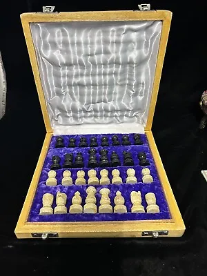 1.5” Handcrafted Marble Soapstone  Alabaster Stone Chess Set & Board Box Travel • $49