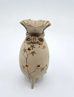 Antique Japanese Meiji Banko Ware  Mini Vase Floral 4  Flower 3 Toed Base Bow • $99.99