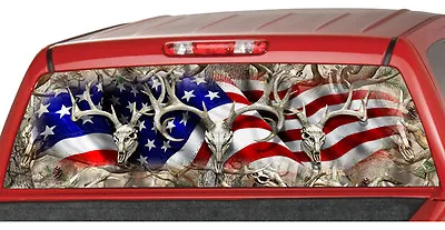 $47.20 • Buy WAVING AMERICAN FLAG BUCK SKULL Rear Window Graphic Decal Tint Suv Camouflage #1