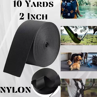 10 Yards 2 Inch Wide Webbing Black Nylon Heavy Duty Webbing Strap Repair Hammock • $11.49