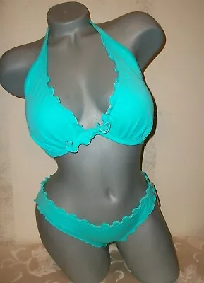  NWT Victoria Secret 34DD S Ruffle Halter Cheeky Mint Frost Swimsuit Bikini  • £52.11