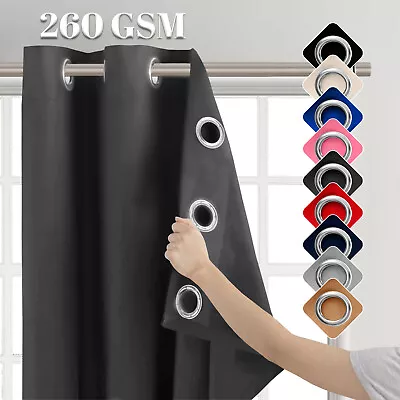 Thick Thermal Blackout Eyelet Ring ToP Ready Made Pair Curtains Panel +Tie Backs • £15.99