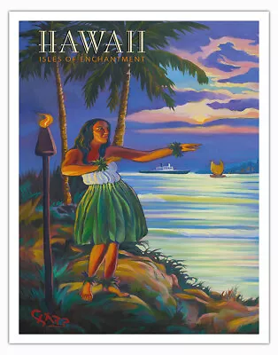 Hawaii - Isles Of Enchantment - Vintage Hawaiian Travel Poster By Rick Sharp • $12.98