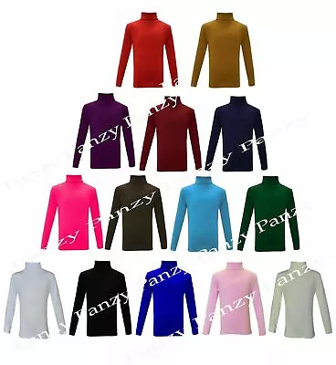  Girls Boys Kids Polo Neck Top Roll Neck Long Sleeved Tops 2-13 Years  • £6.99