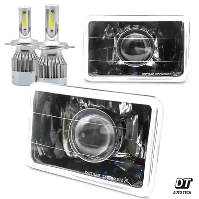 4 X6  Sealed Beam Projector Headlight Conversion Clear Lens+100W H4 LED Kit • $64.99