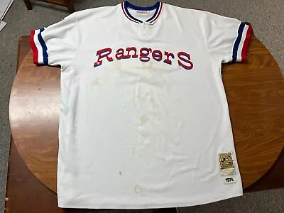 Mens Used Vintage Thrashed Mitchell Ness Texas Rangers Baseball Jersey Size 56 • $0.99