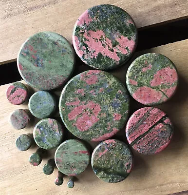 PAIR Unakite Organic Stone Plugs Gauges - 3mm (8g) Up To 38mm (1.5 ) Available!  • $29.95