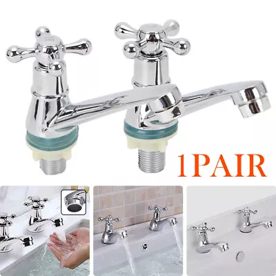 2pcs Taps Twin Traditional Bath Bathroom Basin Sink Chrome Hot And Cold Tap • £10.39