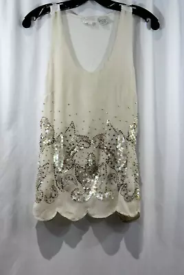 Miss Me Womens Cream Embellished Sleeveless Blouse XS • $9.99