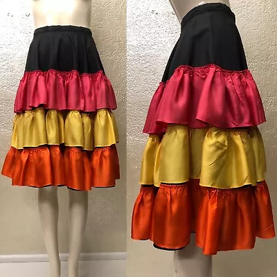 Vintage 1940s Multi Layered Crinoline Underskirt Orange Yellow Ruffle Skirt Slip • $55