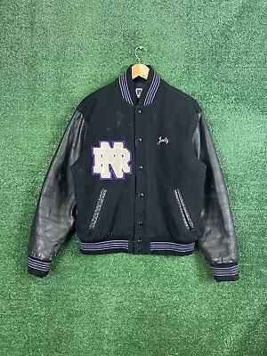 Vintage 90s New Rochelle Girls Track Team Wool Varsity Jacket Size Medium Patch • $29.99