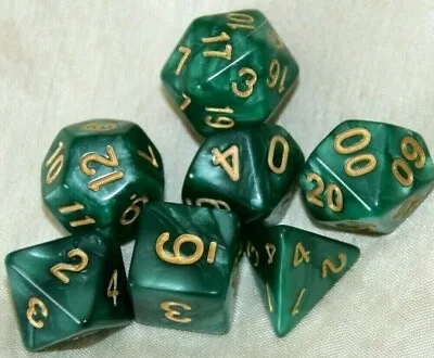 $8.98 • Buy Dice Set 7 Piece DnD Polyhedral Dungeons & Dragons Green & Gold Pearl  + Bag 