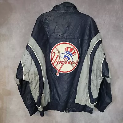 Rare Vintage 90s Starter New York Yankees Genuine Leather Bomber Jacket Mens XL • $99.99