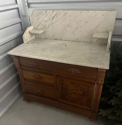 Antique Marble Top Dry Sink Wash Stand W Walnut Cabinet Base - WE SHIP! • $1200